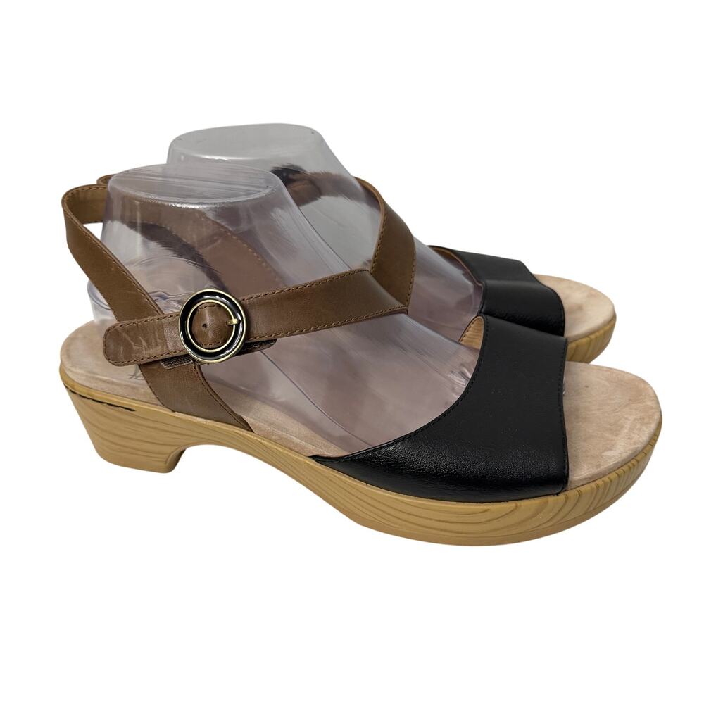 Dansko Sandals Womens Size 11 Marjory Black Brown Leather Ankle Strap 41